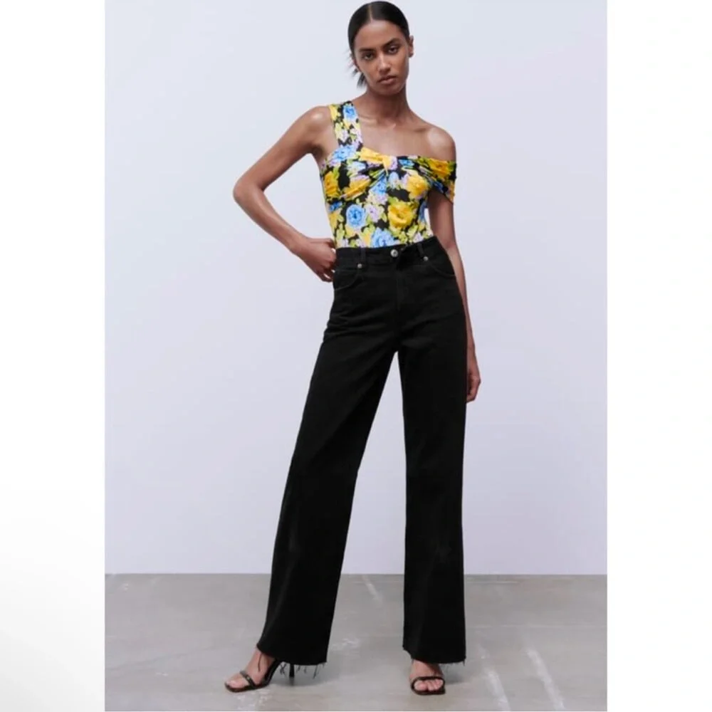 Zara Floral Bodysuit - Yellow, Blue, Black NWOT Size M - Picture 4 of 8